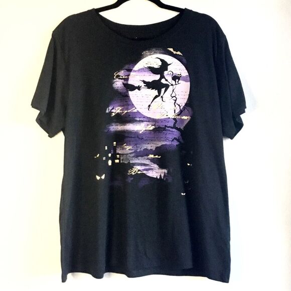 Halloween witch black cat moon broomstick bat tree short sleeve soft tshirt 2X - Picture 1 of 4